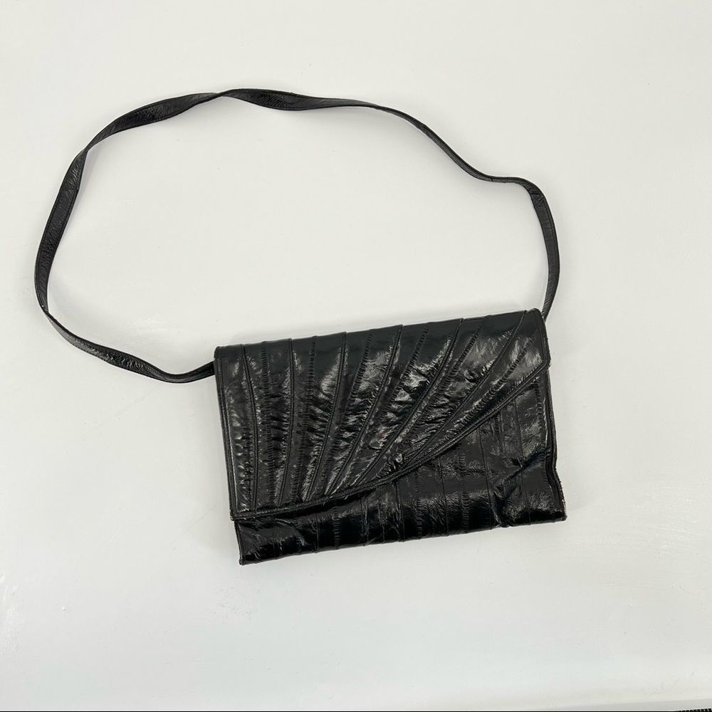 vintage 1970s black EEL SKIN bag valise suitcase carry on luggage